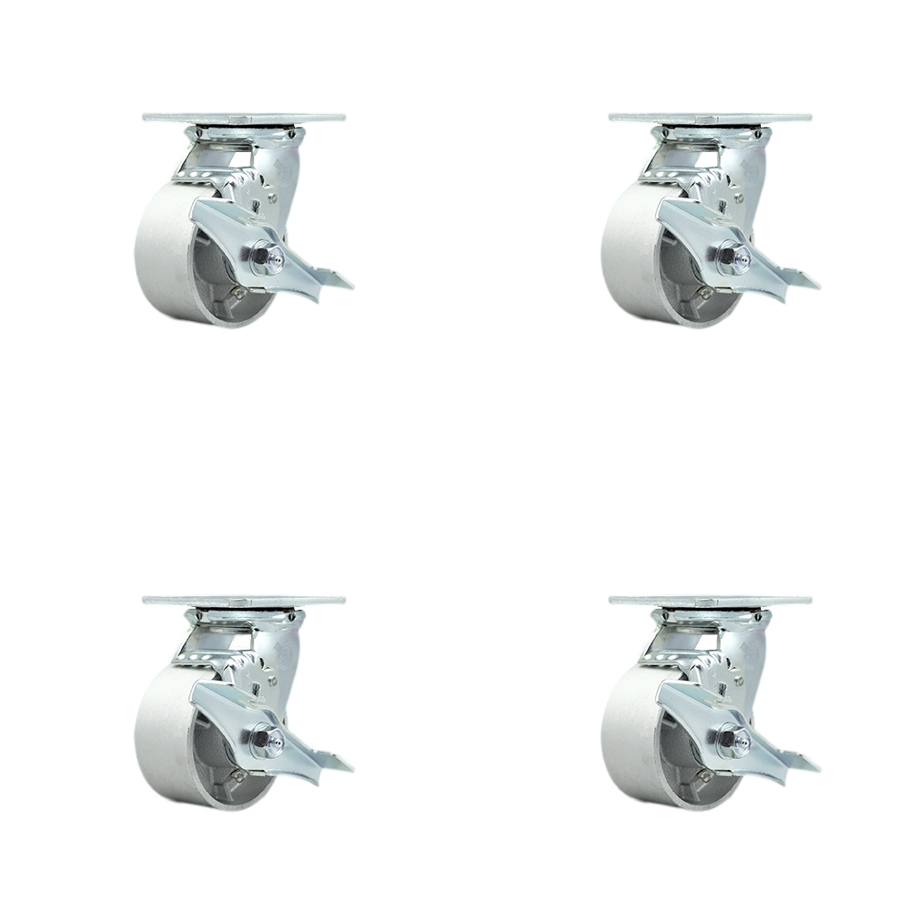 Heavy Duty Swivel Caster Set of 4 with 4 Inch Semi Steel Cast Iron Wheels and Ball Bearings-Includes 4 Swivel with Top Lock Brakes and Bolt on Swivel Lock-4,000lbs. Total Capacity-Service Caster Brand — photo 1