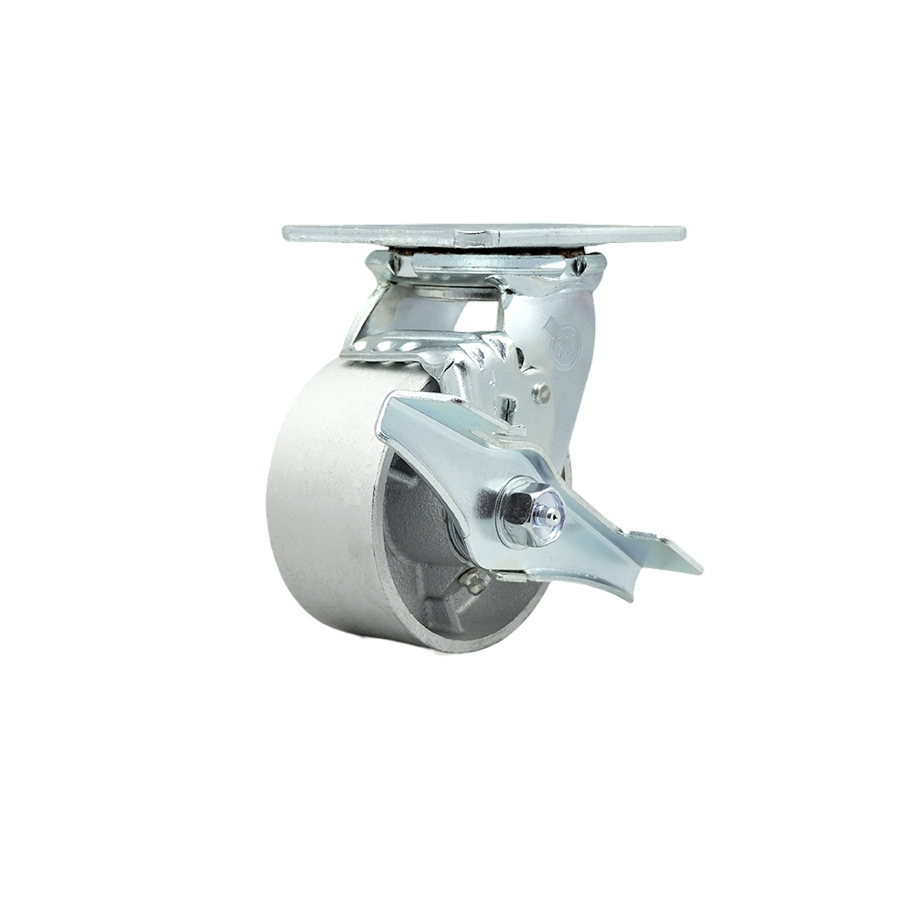 Heavy Duty Swivel Top Plate Caster with Top Lock Brake and 4 Inch Semi Steel Cast Iron Wheel with Ball Bearings - 1,000 lbs. Capacity/Caster - Service Caster Brand — photo 1