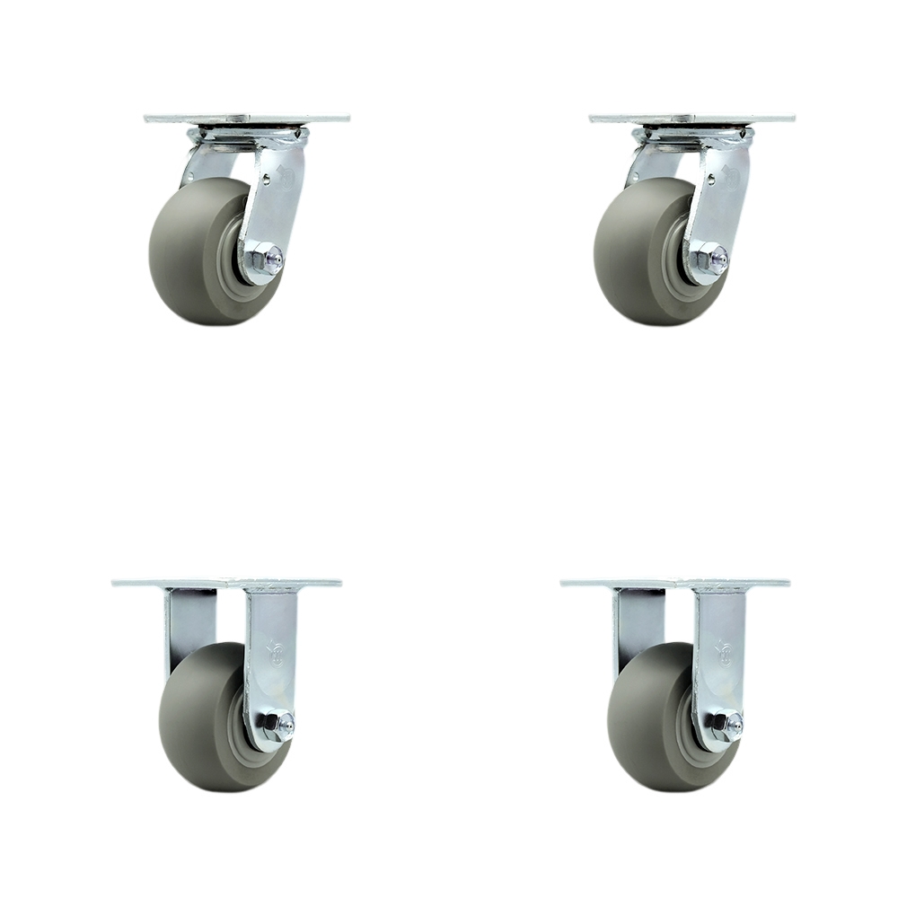 Thermoplastic Rubber Donut Tread Swivel Top Plate Casters Set of 4 Heavy Duty with 4 Inch Wheels - Includes 2 Swivel and 2 Rigid – 1,200 lbs. Total Capacity - Service Caster Brand — photo 1
