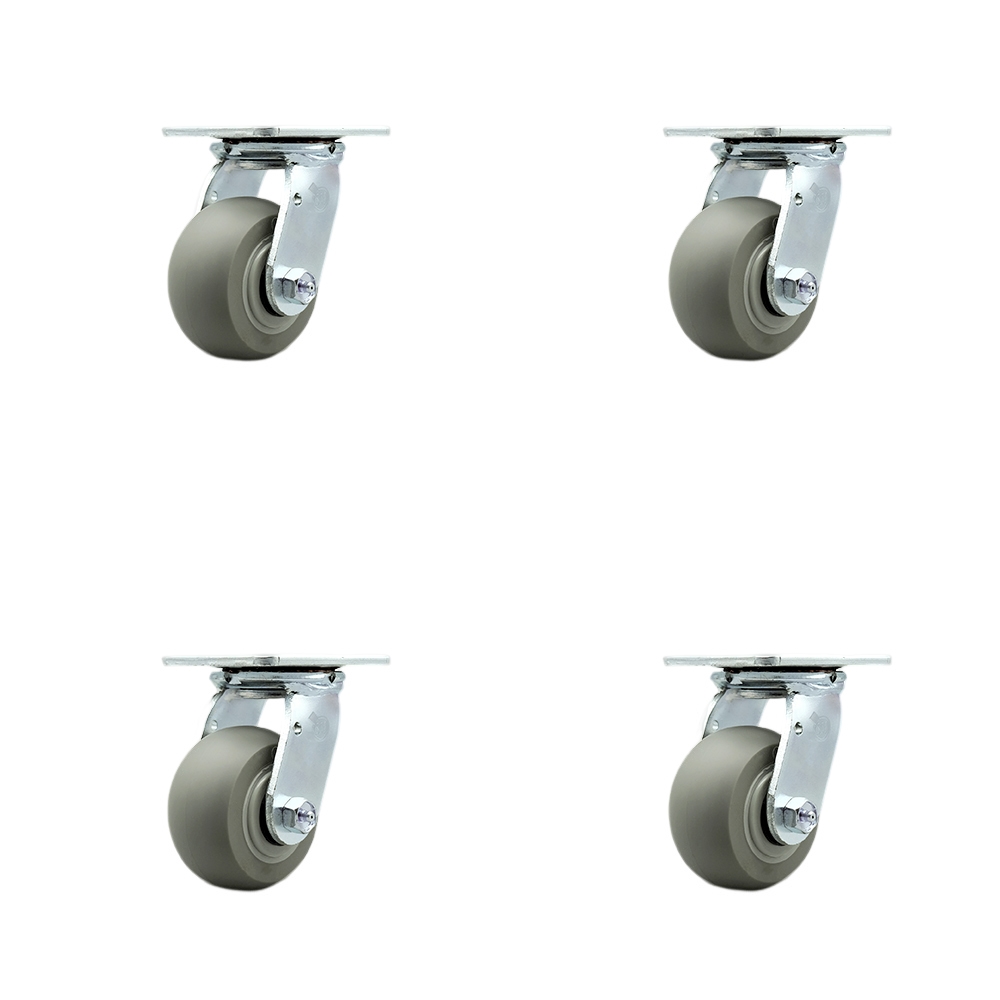 Thermoplastic Rubber Donut Tread Swivel Top Plate Casters Set of 4 Heavy Duty with 4 Inch Wheels - Includes 4 Swivel – 1,200 lbs. Total Capacity - Service Caster Brand — photo 1