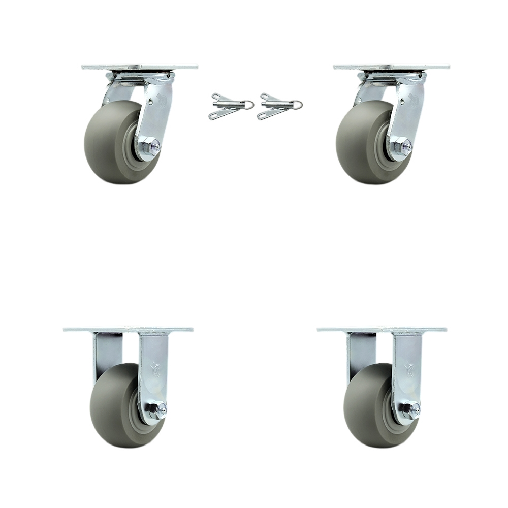 Heavy Duty Swivel Caster Set of 4 with 4 Inch Thermoplastic Rubber Donut Tread Wheels and Ball Bearings - Includes 2 Swivel with Bolt on Swivel Locks and 2 Rigid - Service Caster Brand — photo 1