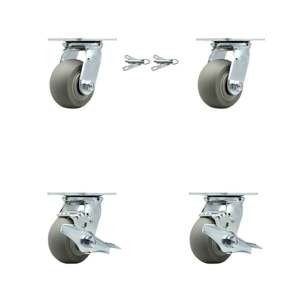 Heavy Duty Swivel Caster Set of 4 with 4 Inch Thermoplastic Rubber Donut Tread Wheels and Ball Bearings - Includes 2 Swivel with Bolt on Swivel Locks and 2 Swivel with Brakes - Service Caster Brand — photo 1