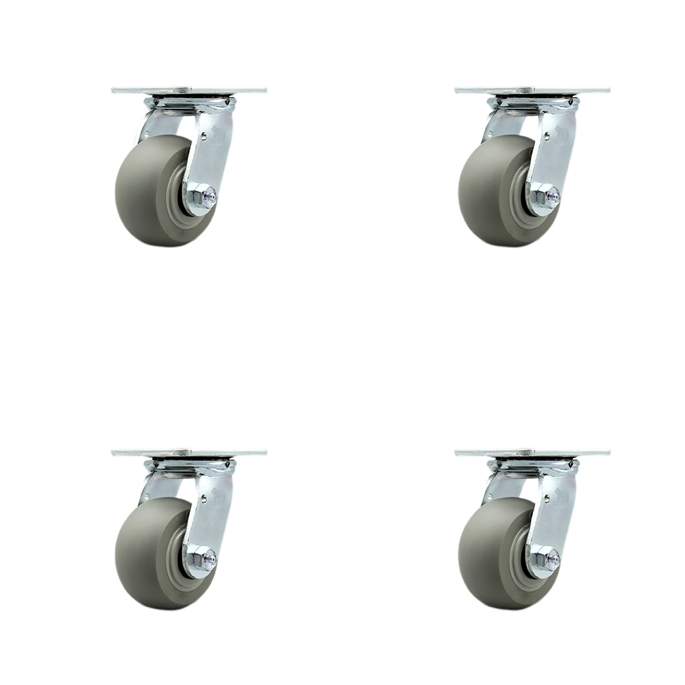 Thermoplastic Rubber Donut Tread Swivel Top Plate Casters Set of 4 Heavy Duty with 4 Inch Wheels - Includes 4 Swivel with Bolt on Swivel Locks – 1,200 lbs. Total Capacity - Service Caster Brand — photo 1