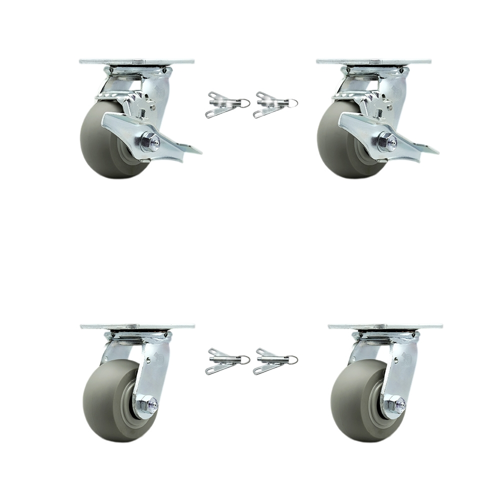 Thermoplastic Rubber Donut Tread Swivel Top Plate Casters Set 4 Heavy Duty with 4 Inch Wheels-Includes 2 Swivel with Brakes and Bolt on Swivel Locks and 2 Swivel with Swivel Locks-Service Caster Brand — photo 1