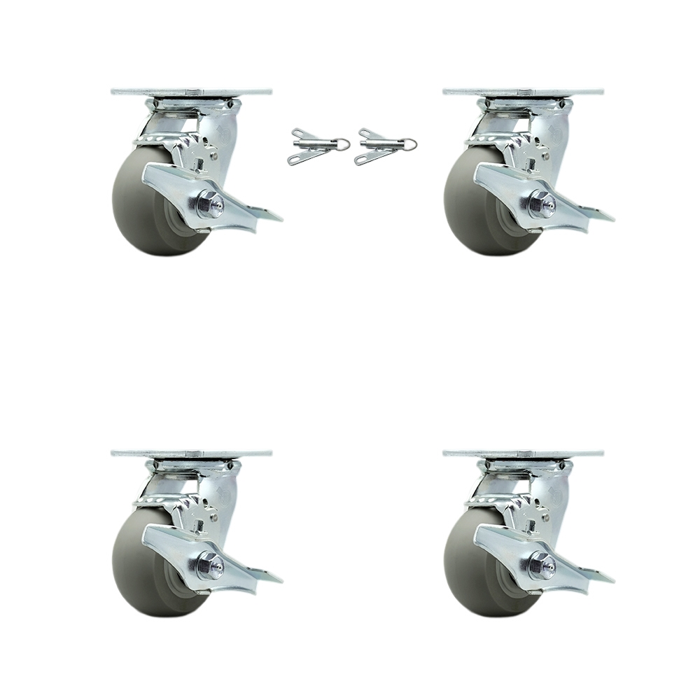 Thermoplastic Rubber Donut Tread Swivel Top Plate Casters Set of 4 Heavy Duty with 4 Inch Wheels - Includes 2 Swivel with Brakes and Bolt on Swivel Locks and 2 Swivel with Brakes- Service Caster Brand — photo 1