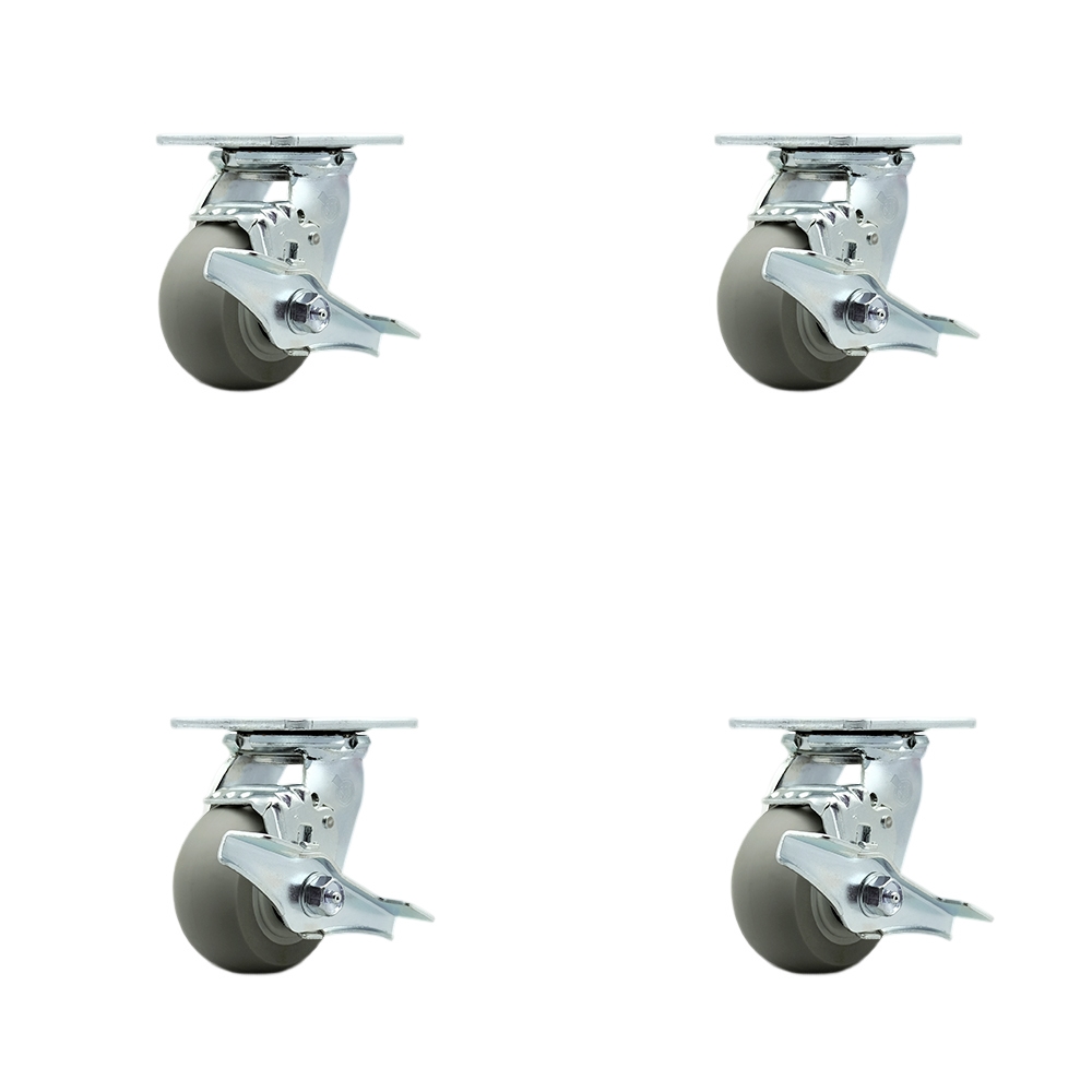 Thermoplastic Rubber Donut Tread Swivel Top Plate Casters Set of 4 Heavy Duty with 4 Inch Wheels- Includes 4 Swivel with Top Lock Brakes and Swivel Locks–1,200 lbs. Total Capacity-Service Caster Brand — photo 1