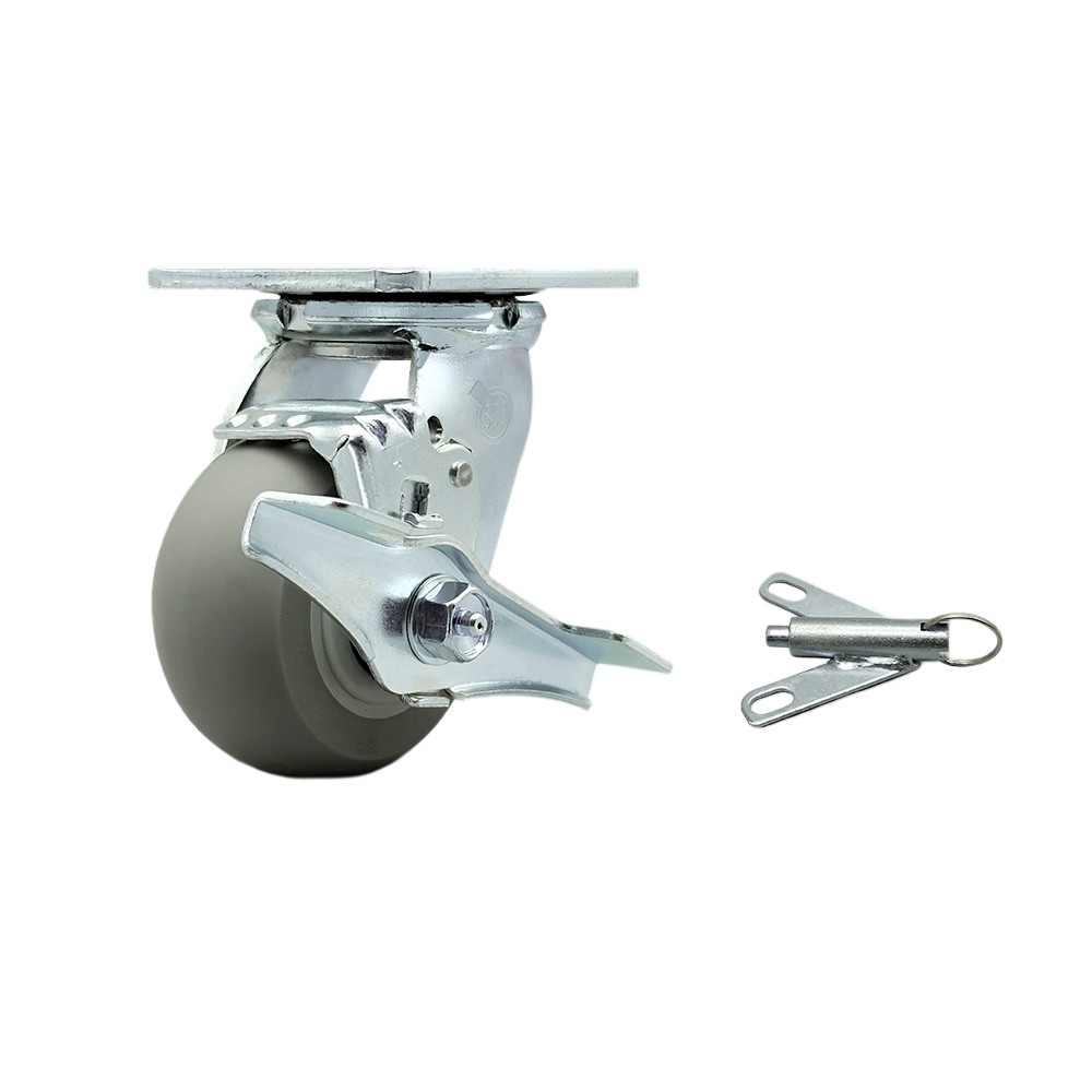 Thermoplastic Rubber Donut Tread Swivel Top Plate Heavy Duty Caster with 4 Inch Wheel and Top Lock Brake and Bolt on Swivel Lock – 300 lbs. Capacity/Caster - Service Caster Brand — photo 1