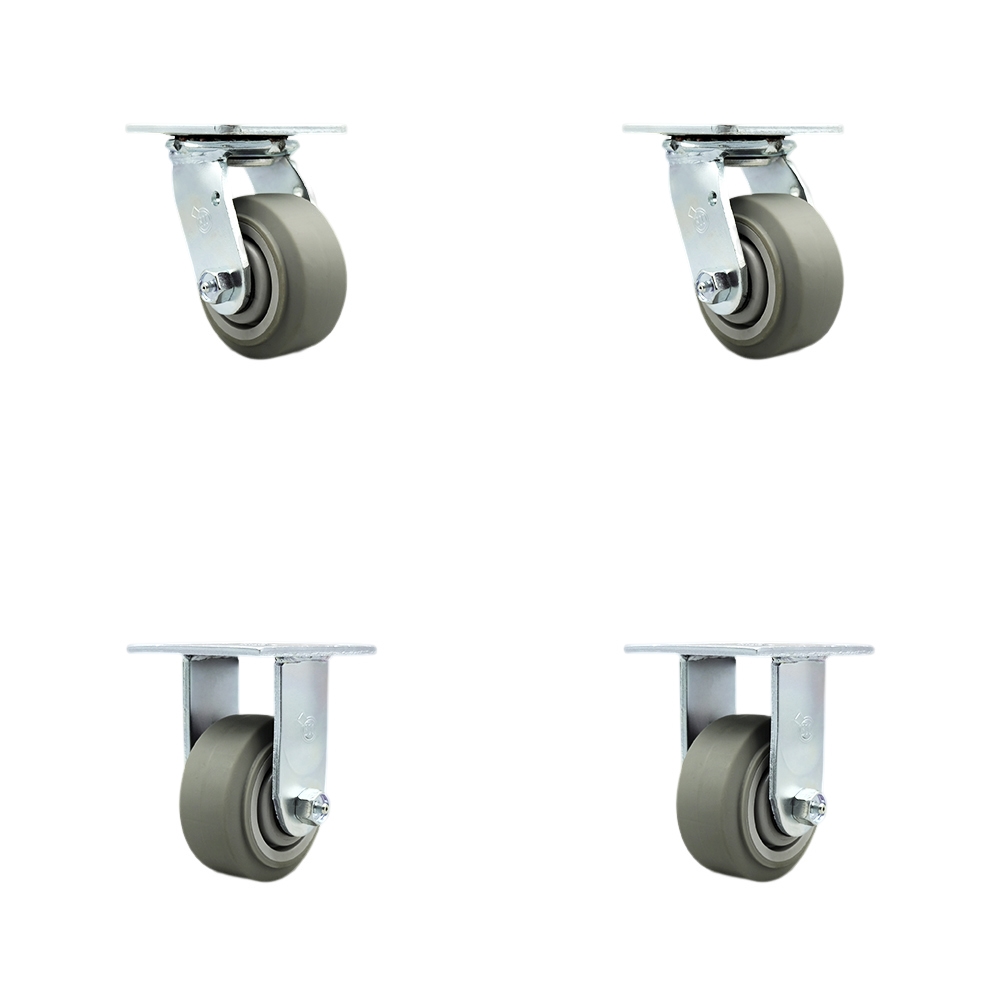 Thermoplastic Rubber Flat Tread Swivel Top Plate Casters Set of 4 Heavy Duty with 4 Inch Wheels - Includes 2 Swivel and 2 Rigid – 1,200 lbs. Total Capacity - Service Caster Brand — photo 1