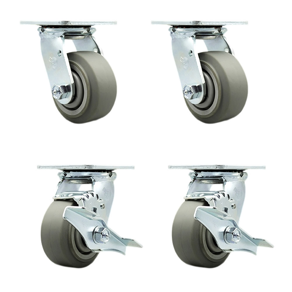 Tool Box Caster Wheel Set - 4 Inch Non-Marking, Easy Rolling Thermoplastic Rubber Flat Tread Wheels - Industrial Grade - 2 Swivel with Top Lock Brakes - Service Caster Brand — photo 1