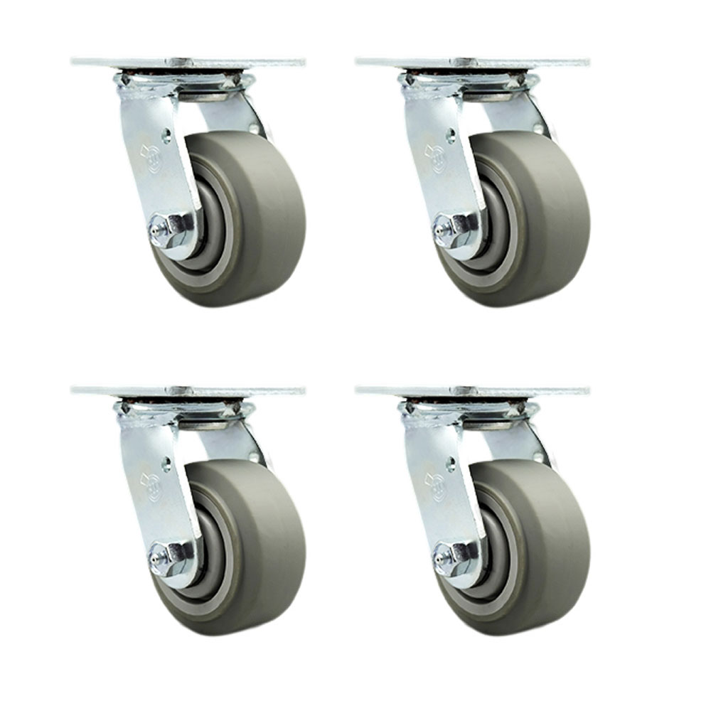 Thermoplastic Rubber Flat Tread Swivel Top Plate Casters Set of 4 Heavy Duty with 4 Inch Wheels - Includes 4 Swivel – 1,200 lbs. Total Capacity - Service Caster Brand — photo 1