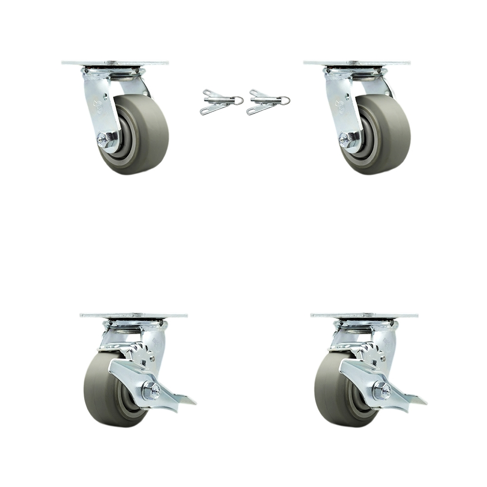 Thermoplastic Rubber Flat Tread Swivel Top Plate Casters Set of 4 Heavy Duty with 4 Inch Wheel-Includes 2 Swivel with Swivel Lock and 2 Swivel with Brake-1,200lbs. Total Capacity- Service Caster Brand — photo 1
