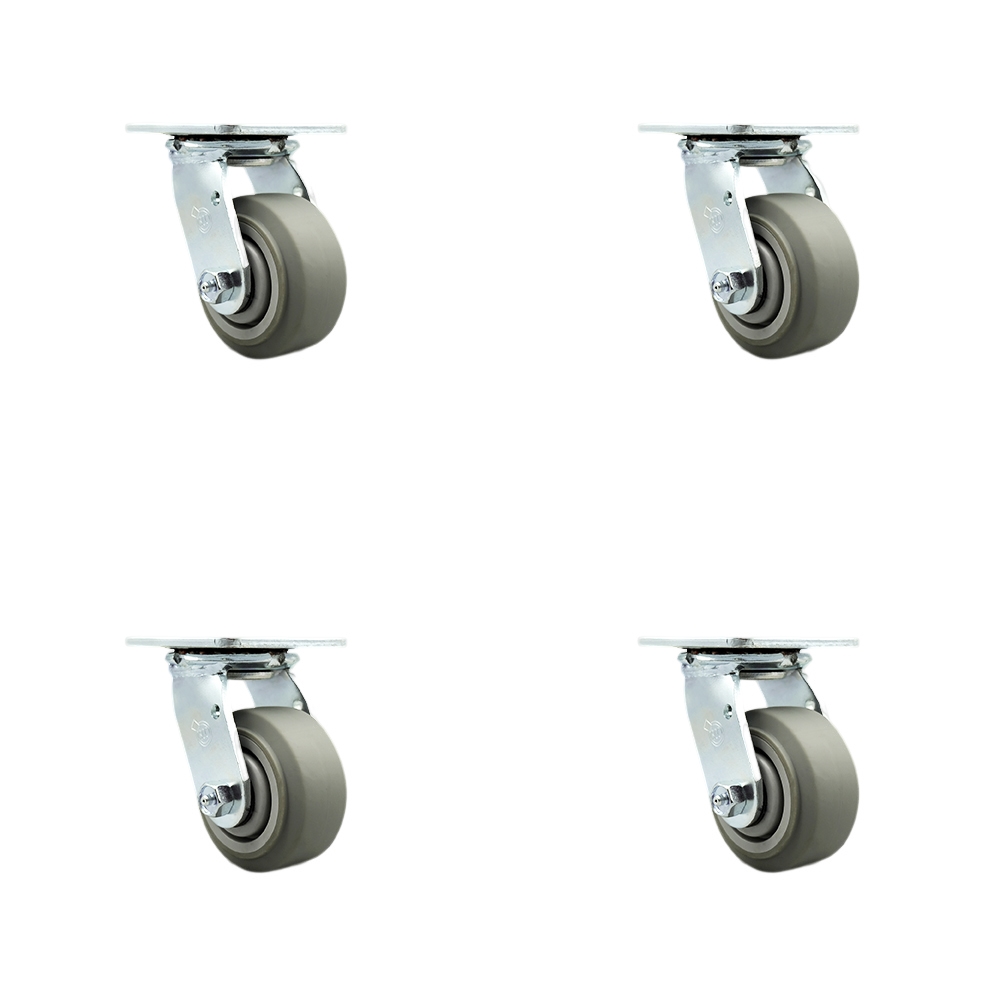Thermoplastic Rubber Flat Tread Swivel Top Plate Casters Set of 4 Heavy Duty with 4 Inch Wheels - Includes 4 Swivel with Bolt on Swivel Locks – 1,200 lbs. Total Capacity - Service Caster Brand — photo 1