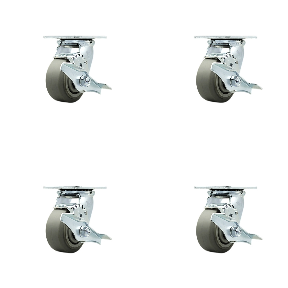 Tool Box Caster Wheel Set - 4 Inch Non-Marking, Easy Rolling Thermoplastic Rubber Flat Tread Wheels - Industrial Grade - 4 Swivel Casters with Top Lock Brakes - Service Caster Brand — photo 1