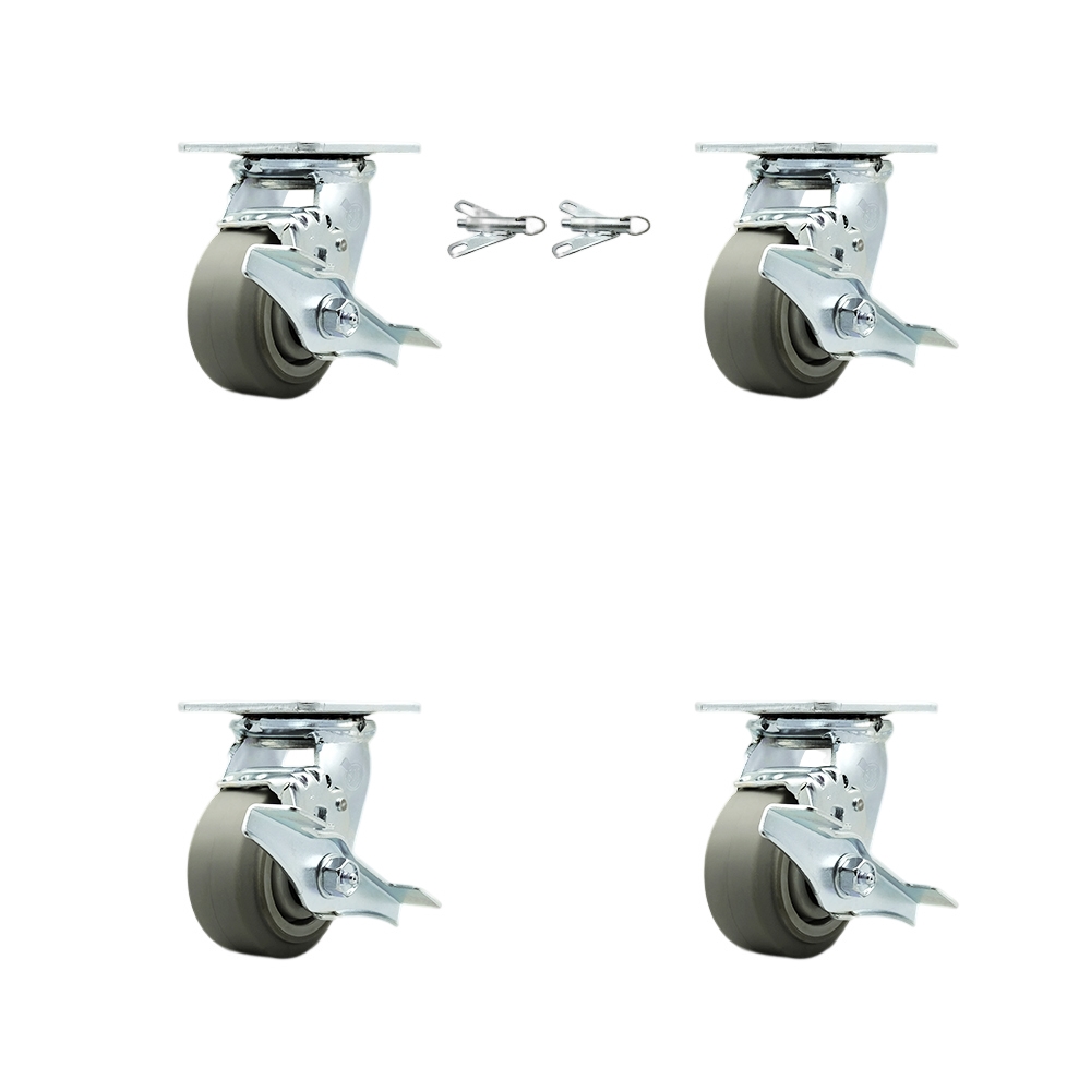 Thermoplastic Rubber Flat Tread Swivel Top Plate Casters Set of 4 Heavy Duty with 4 Inch Wheels - Includes 2 Swivel with Brakes and Bolt on Swivel Locks and 2 Swivel with Brakes - Service Caster Brand — photo 1