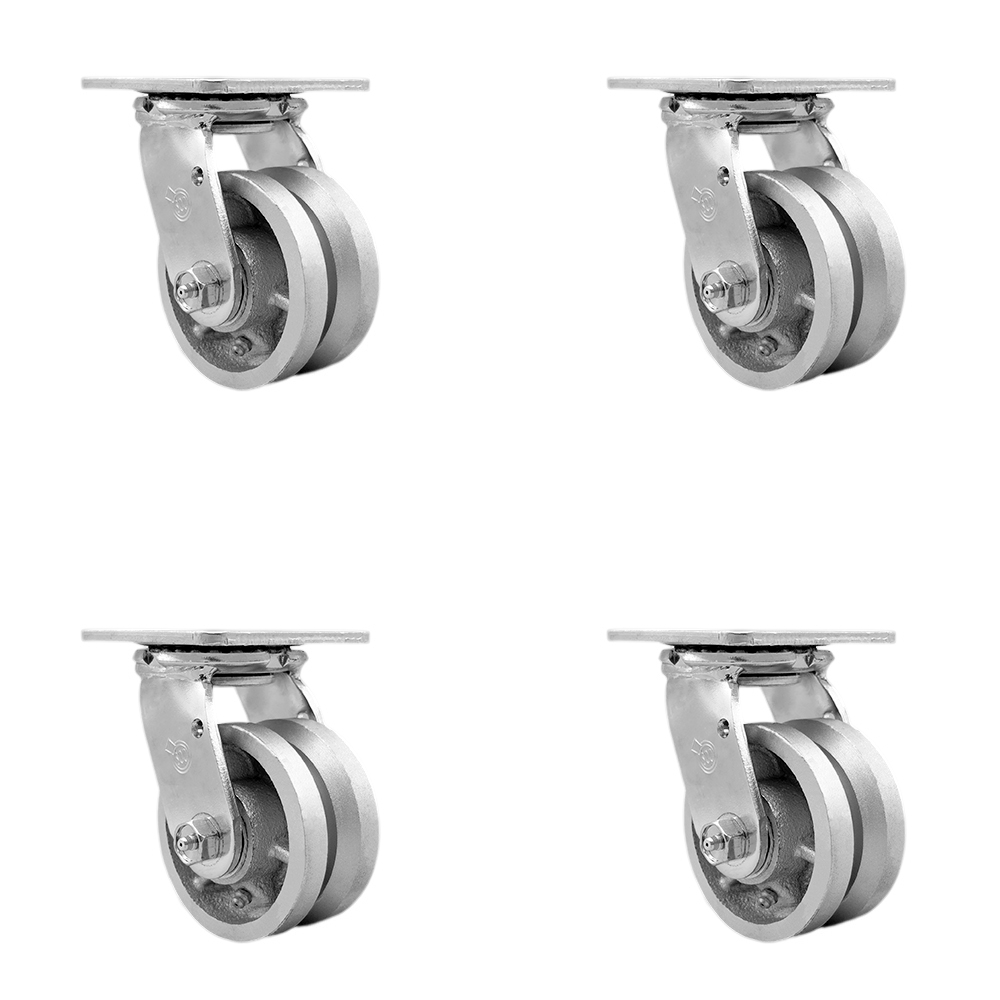 Heavy Duty Swivel Caster Set of 4 with 4 Inch V Groove Semi Steel Cast Iron Wheels and Ball Bearings - Includes 4 Swivel with Bolt on Swivel Locks - 3,200 lbs. Total Capacity - Service Caster Brand — photo 1