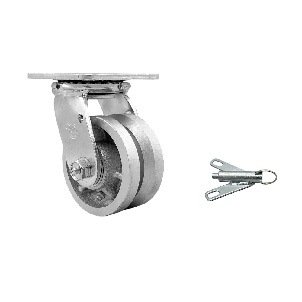 Heavy Duty Swivel Top Plate Caster with Bolt on Swivel Lock and 4 Inch V Groove Semi Steel Cast Iron Wheel with Ball Bearings - 800 lbs. Capacity/Caster - Service Caster Brand — photo 1