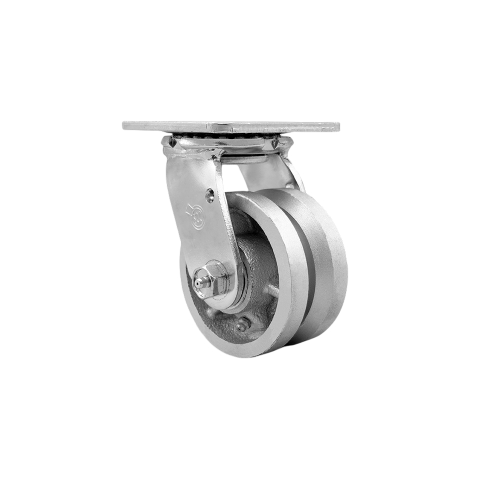 Heavy Duty Swivel Top Plate Caster with 4 Inch V-Groove Semi Steel Cast Iron Wheel and Bronze Bearings - 800 lbs. Capacity/Caster - Service Caster Brand — photo 1