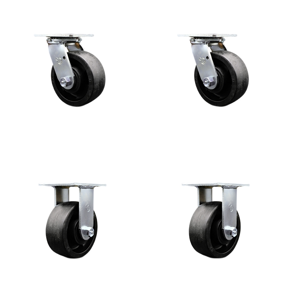 Heavy Duty Swivel Caster Set of 4 with 5 Inch High Temperature Glass Filled Nylon Wheels and Ball Bearings - Includes 2 Swivel and 2 Rigid - 5,000 lbs. Total Capacity - Service Caster Brand — photo 1