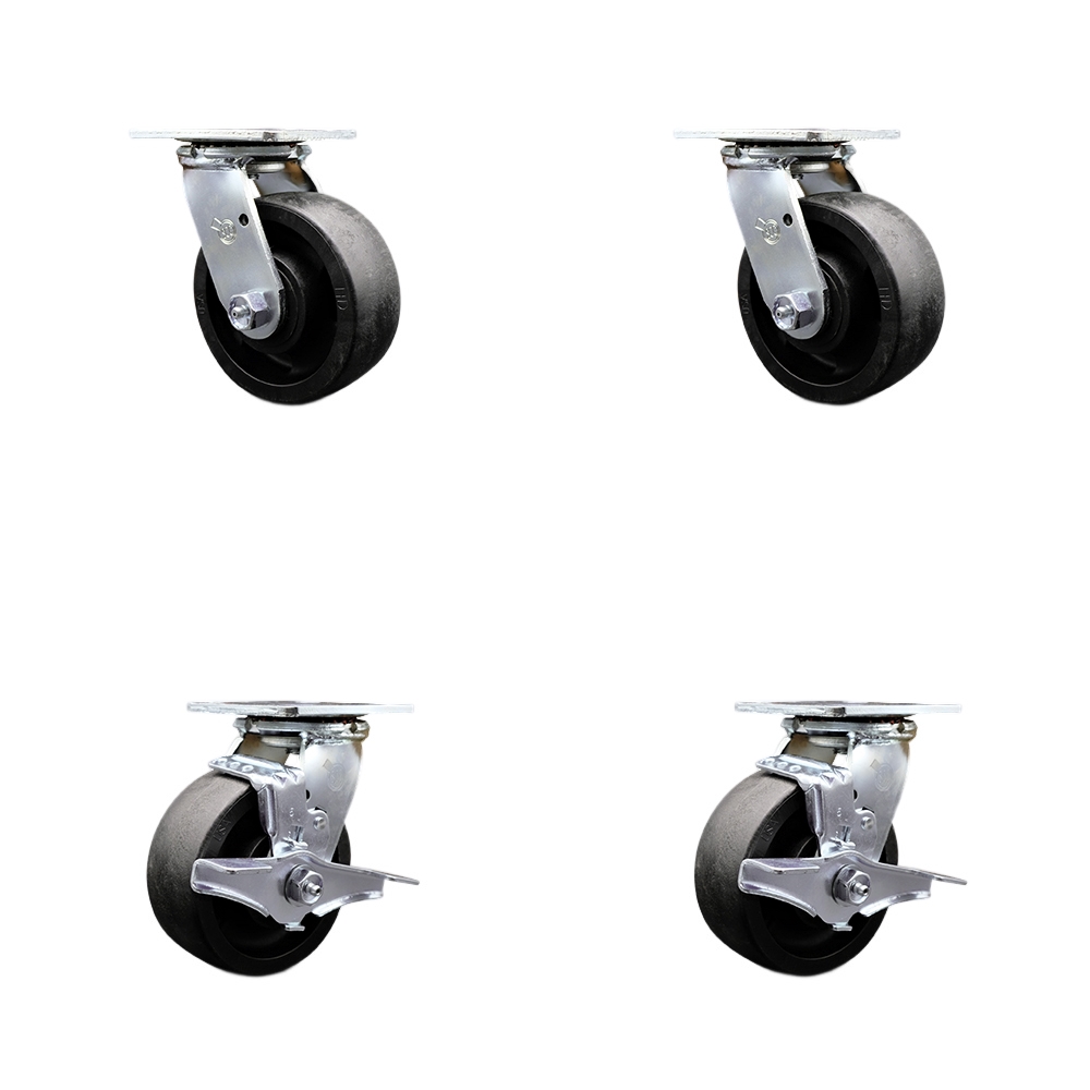 Tool Box Caster Wheel Set - 5 Inch Flat Free, Zero Maintenance Glass Filled Nylon Wheels - Industrial Grade - 2 Swivel with Top Lock Brakes - Service Caster Brand — photo 1