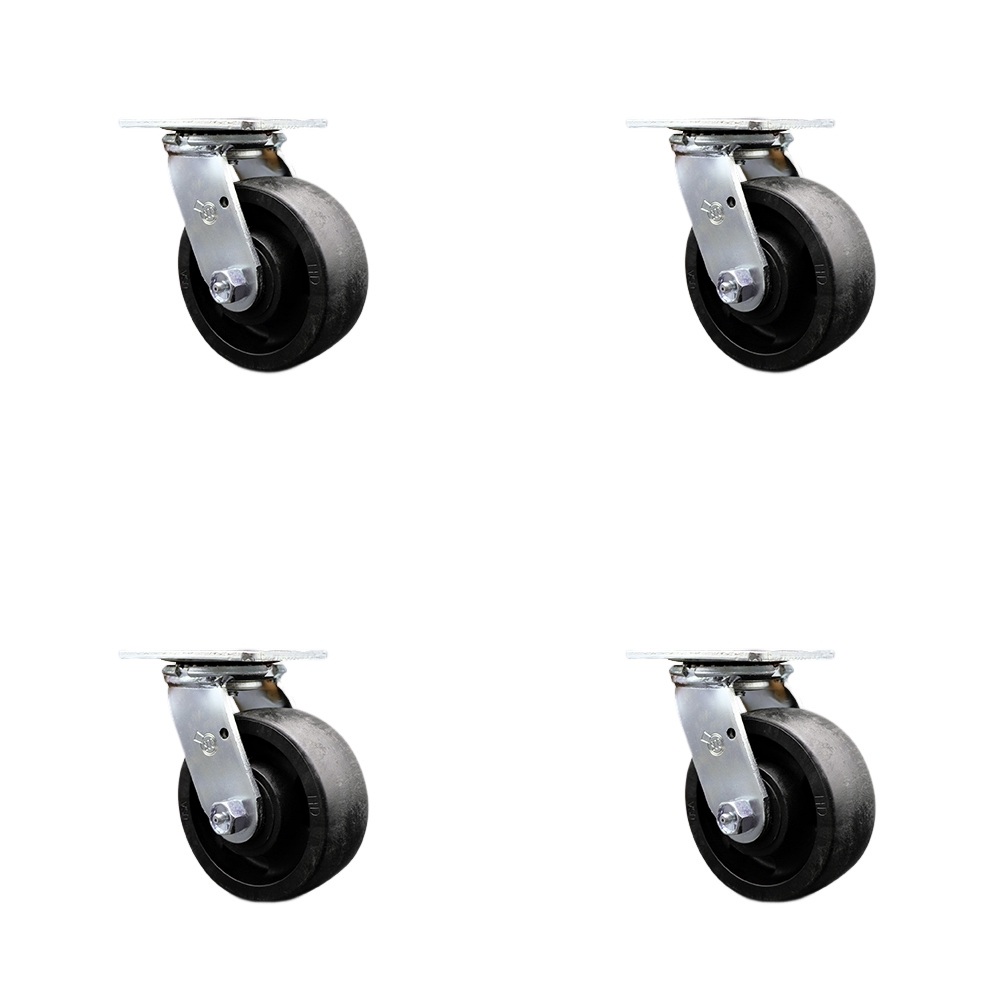Heavy Duty Swivel Caster Set of 4 with 5 Inch High Temperature Glass Filled Nylon Wheels and Ball Bearings - Includes 4 Swivel - 5,000 lbs. Total Capacity - Service Caster Brand — photo 1
