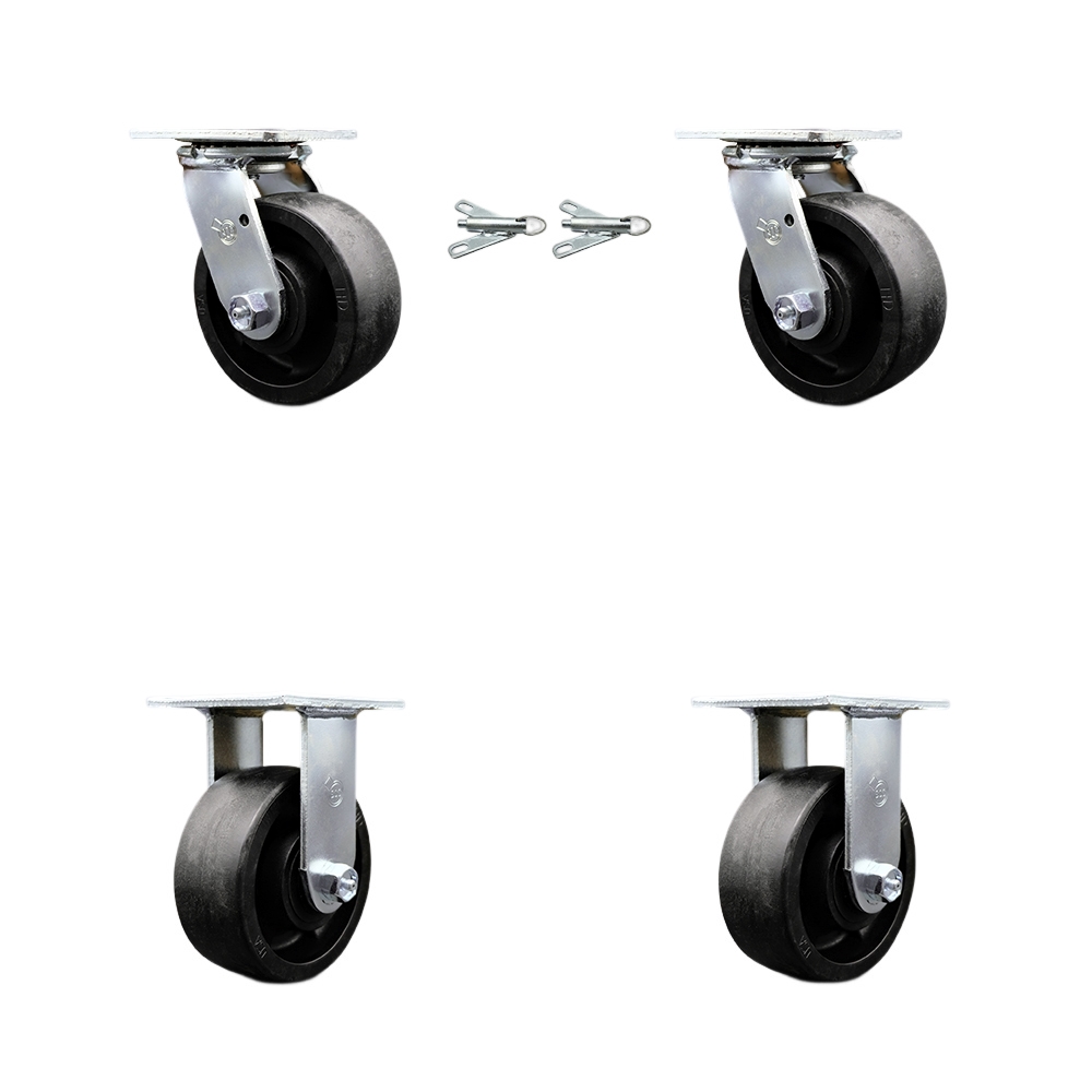 Glass Filled Nylon Swivel Top Plate Casters Set of 4 Heavy Duty with 5 Inch Wheels - Includes 2 Swivel with Bolt on Swivel Locks and 2 Rigid – 5,000 lbs. Total Capacity - Service Caster Brand — photo 1