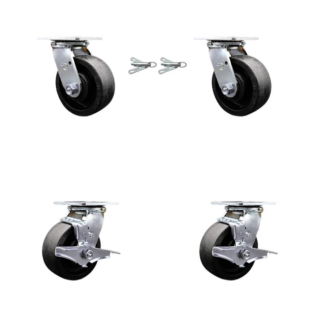 Heavy Duty Swivel Caster Set of 4 with 5 Inch High Temperature Glass Filled Nylon Wheels and Ball Bearings - Includes 2 Swivel with Bolt on Swivel Locks and 2 Swivel with Brakes - Service Caster Brand — photo 1
