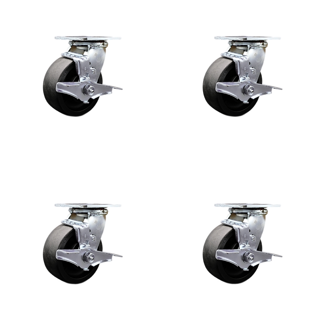 Service Caster Brand Replacement Set for Cantek Casters - Swivel Top Plate Casters with 5 Inch Glass Filled Nylon Wheel - Includes 4 Swivel Casters with Brakes - Fits Cantek DBS10 10 HP Dust Collector — photo 1
