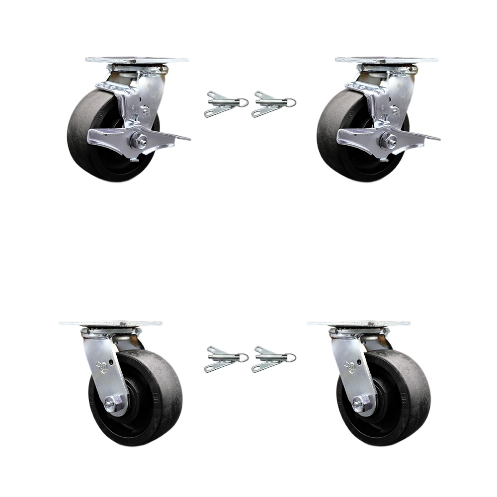 Heavy Duty Swivel Caster Set with 5 Inch High Temp Glass Filled Nylon Wheels and Ball Bearing-Include 2 Swivel with Brake&Bolt on Swivel Lock and 2 Swivel with Bolt on Swivel Lock-Service Caster Brand — photo 1