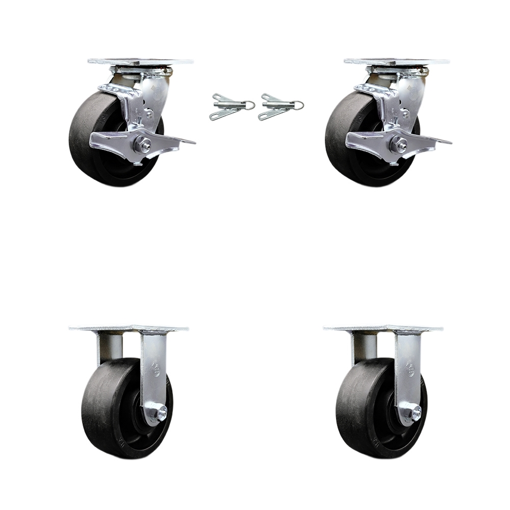 Glass Filled Nylon Swivel Top Plate Casters Set of 4 Heavy Duty with 5 Inch Wheels - Includes 2 Swivel with Brakes and Bolt on Swivel Locks and 2 Rigid-5,000 lbs. Total Capacity - Service Caster Brand — photo 1