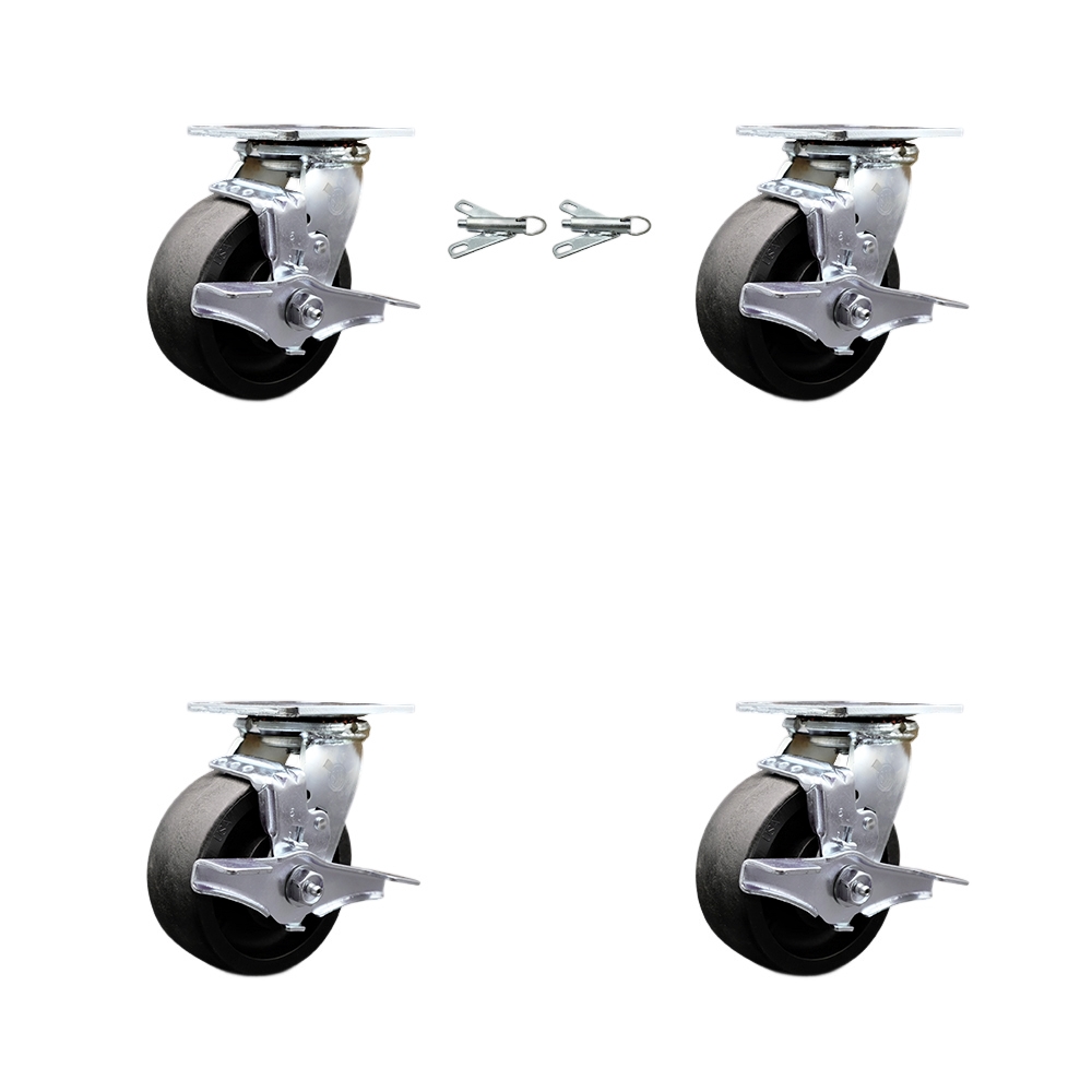 Heavy Duty Swivel Caster Set with 5 Inch High Temp Glass Filled Nylon Wheels and Ball Bearings - Includes 2 Swivel with Brakes and Bolt on Swivel Locks and 2 Swivel with Brakes - Service Caster Brand — photo 1