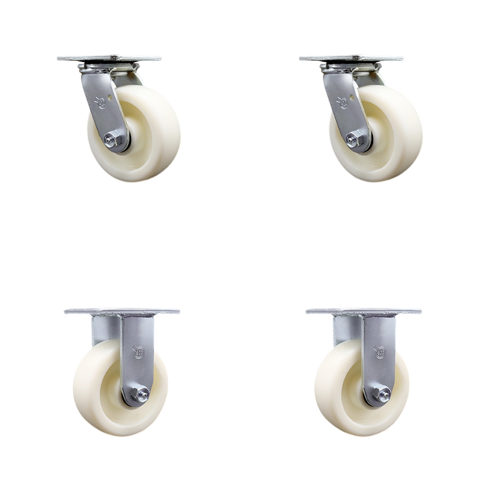 Heavy Duty Swivel Caster Set of 4 with 5 Inch Nylon Wheels and Ball Bearings - Includes 2 Swivel and 2 Rigid - 3,600 lbs. Total Capacity - Service Caster Brand — photo 1