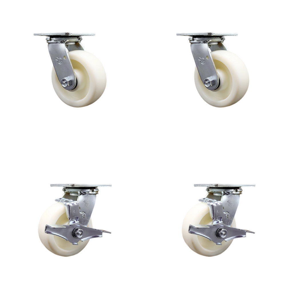 Nylon Swivel Top Plate Casters Set of 4 Heavy Duty with 5 Inch Wheels - Includes 2 Swivel with Brakes and 2 Swivel – 3,600 lbs. Total Capacity - Service Caster Brand — photo 1