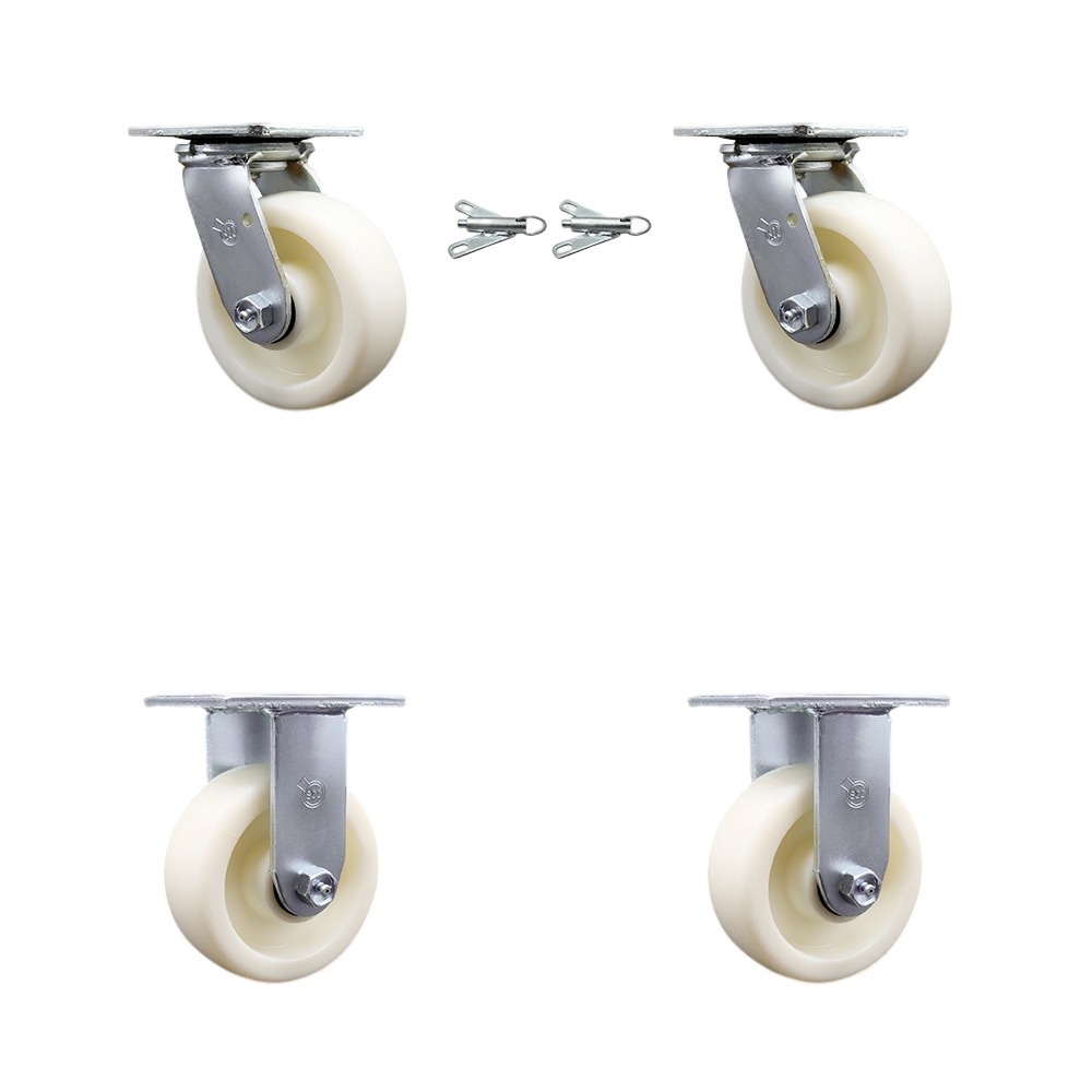 Nylon Swivel Top Plate Casters Set of 4 Heavy Duty with 5 Inch Wheels - Includes 2 Swivel with Bolt on Swivel Locks and 2 Rigid – 3,600 lbs. Total Capacity - Service Caster Brand — photo 1