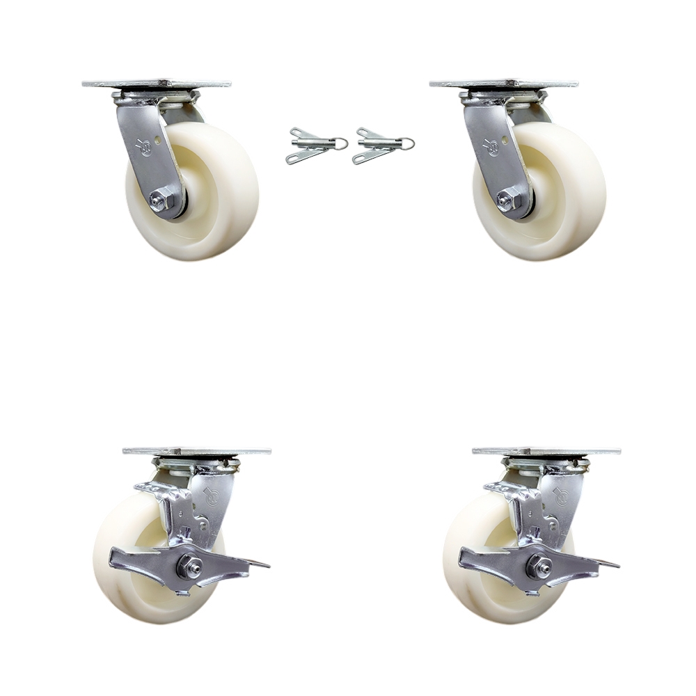 Nylon Swivel Top Plate Casters Set of 4 Heavy Duty with 5 Inch Wheels - Includes 2 Swivel with Bolt on Swivel Locks and 2 Swivel with Brakes - 3,600 lbs. Total Capacity - Service Caster Brand — photo 1