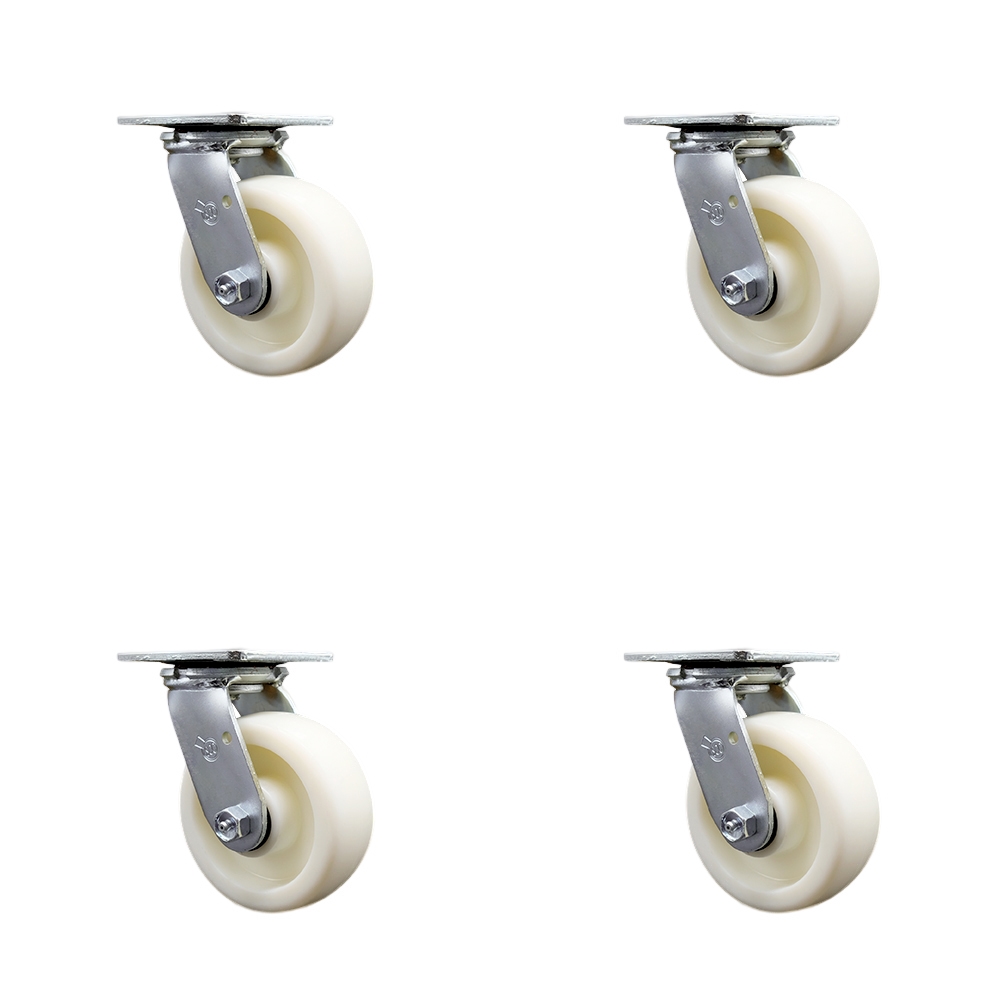 Nylon Swivel Top Plate Casters Set of 4 Heavy Duty with 5 Inch Wheels - Includes 4 Swivel with Bolt on Swivel Locks – 3,600 lbs. Total Capacity - Service Caster Brand — photo 1