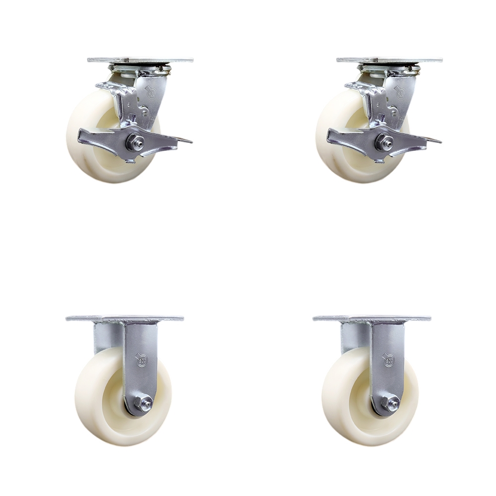 Nylon Swivel Top Plate Casters Set of 4 Heavy Duty with 5 Inch Wheels - Includes 2 Swivel with Brakes and 2 Rigid – 3,600 lbs. Total Capacity - Service Caster Brand — photo 1