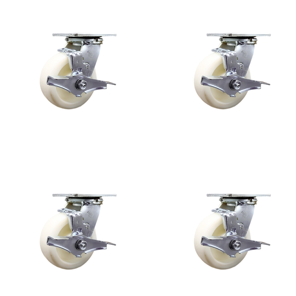 Nylon Swivel Top Plate Casters Set of 4 Heavy Duty with 5 Inch Wheels - Includes 4 Swivel with Top Lock Brakes – 3,600 lbs. Total Capacity - Service Caster Brand — photo 1
