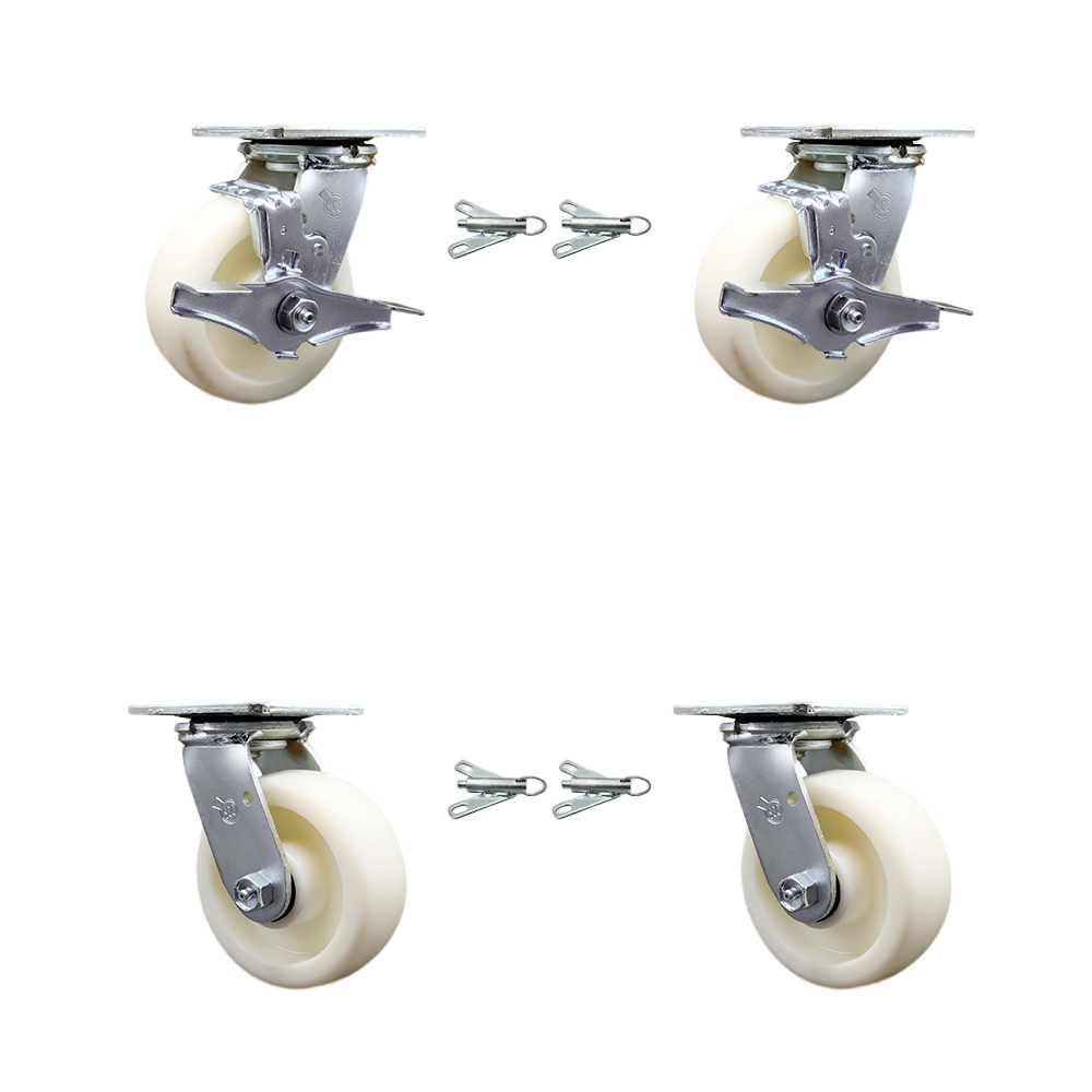 Nylon Swivel Top Plate Casters Set 4 Heavy Duty with 5 Inch Wheels - Includes 2 Swivel with Brakes and Bolt on Swivel Locks and 2 Swivel with Bolt on Swivel Locks - Service Caster Brand — photo 1