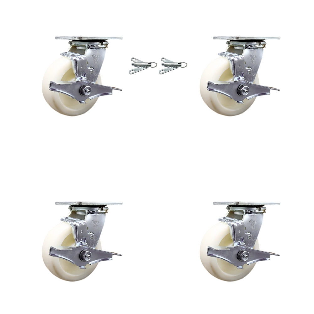 Nylon Swivel Top Plate Casters Set of 4 Heavy Duty with 5 Inch Wheels - Includes 2 Swivel with Brakes and Bolt on Swivel Locks and 2 Swivel with Brakes - Service Caster Brand — photo 1