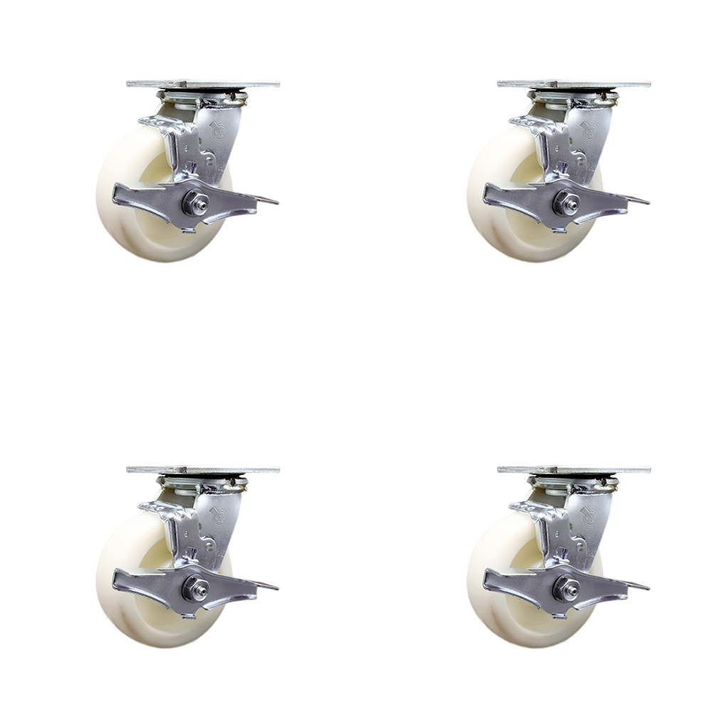 Nylon Swivel Top Plate Casters Set of 4 Heavy Duty with 5 Inch Wheels - Includes 4 Swivel with Top Lock Brakes and Bolt on Swivel Locks – 3,600 lbs. Total Capacity - Service Caster Brand — photo 1