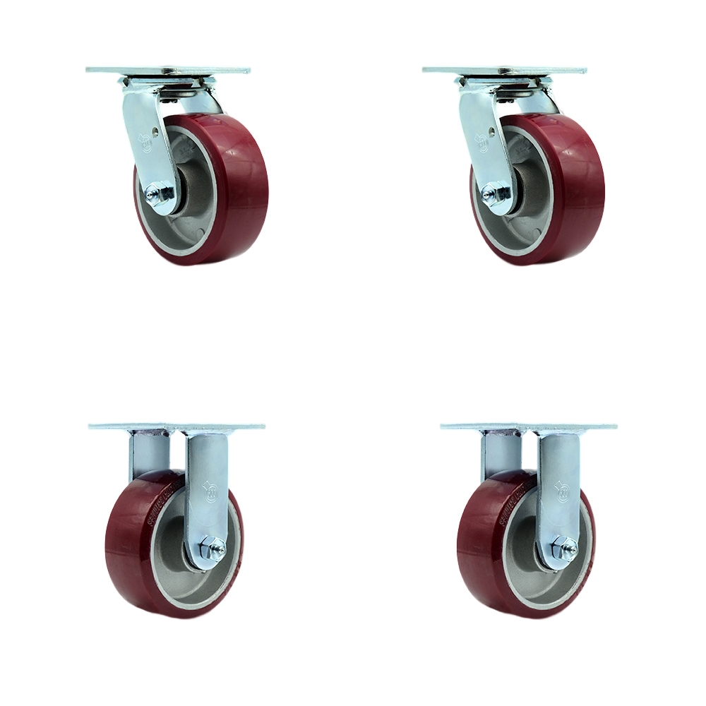 Heavy Duty Swivel Caster Set of 4 with 5 Inch Polyurethane on Aluminum Wheels and Ball Bearings - Includes 2 Swivel and 2 Rigid - 3,600 lbs. Total Capacity - Service Caster Brand — photo 1