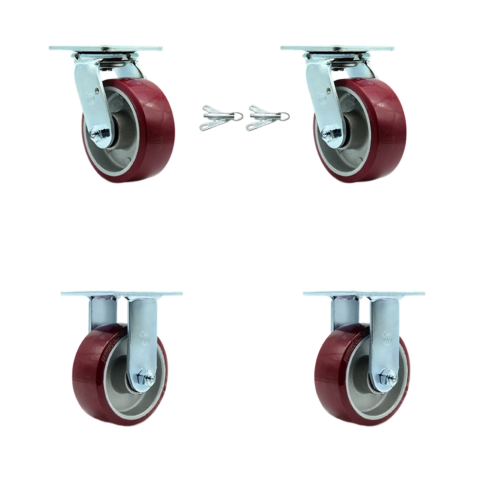 Heavy Duty Swivel Caster Set of 4 with 5 Inch Polyurethane on Aluminum Wheels and Ball Bearings-Includes 2 Swivel with Bolt on Swivel Locks and 2 Rigid-3,600 lbs. Total Capacity - Service Caster Brand — photo 1