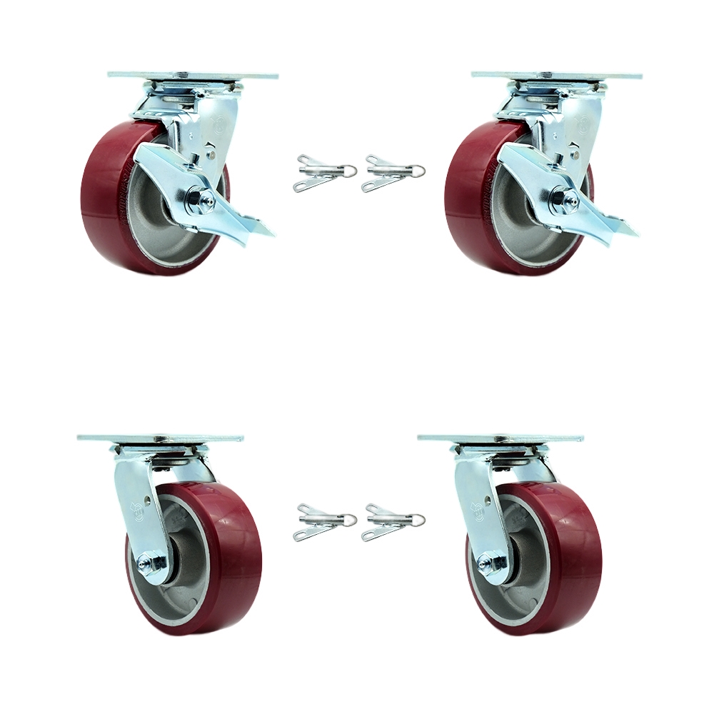 Heavy Duty Swivel Caster Set with 5 Inch Poly on Aluminum Wheels and Ball Bearings - Includes 2 Swivel with Brakes and Bolt on Swivel Locks and 2 Swivel with Bolt on Swivel Locks- Service Caster Brand — photo 1