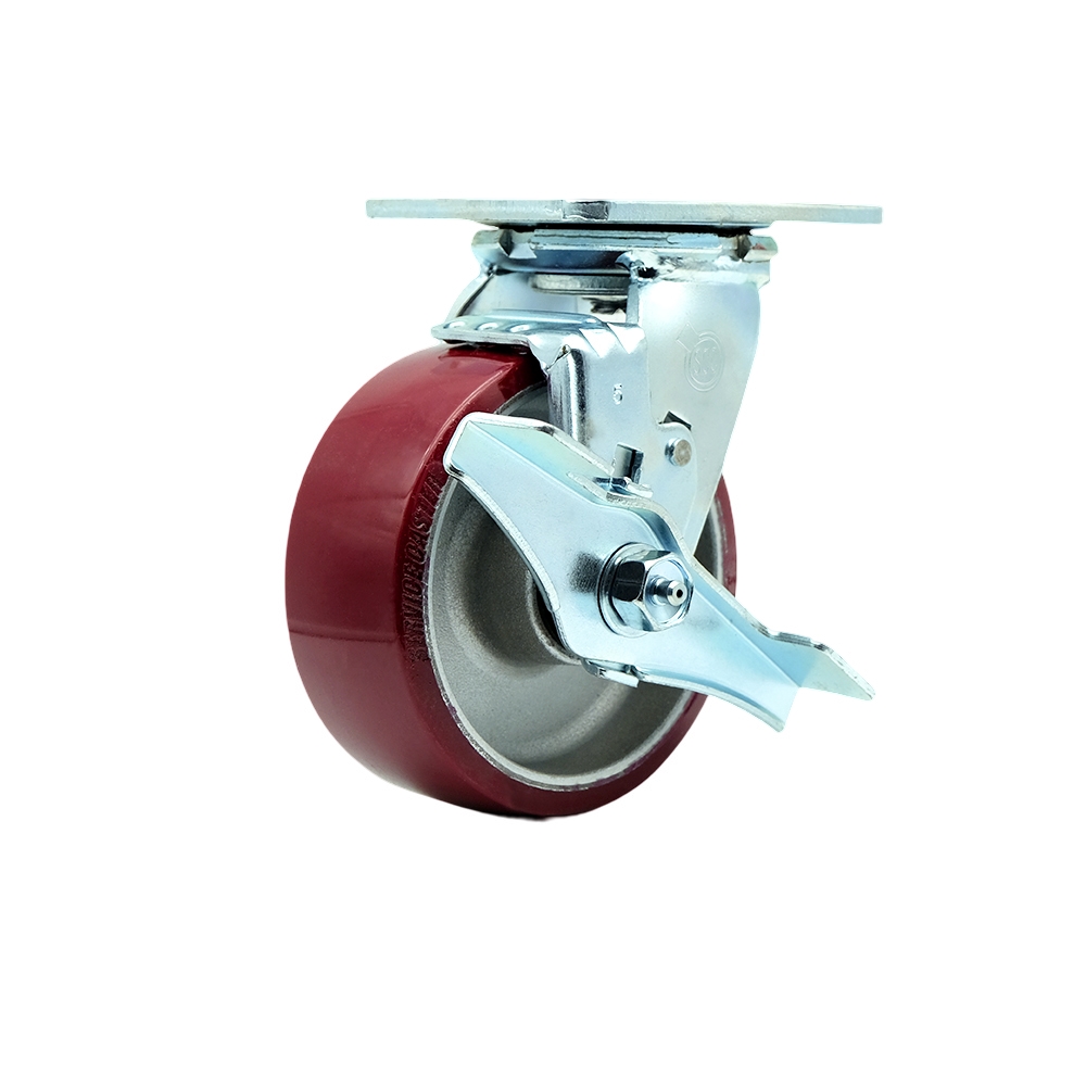 5" Heavy Duty Swivel Caster with Polyurethane on Aluminum Wheel and Brake - 900 lbs Capacity - Service Caster Brand — photo 1