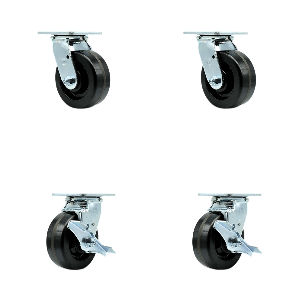 Tool Box Caster Wheel Set - 5 Inch Flat Free, Easy Rolling Phenolic Wheels - Industrial Grade - 2 Swivel with Top Lock Brakes - Service Caster Brand — photo 1