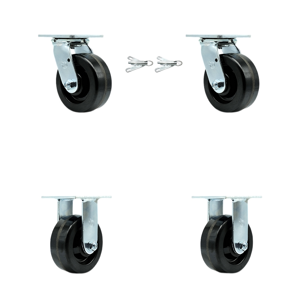 Heavy Duty Swivel Caster Set of 4 with 5 Inch Phenolic Wheels and Ball Bearings - Includes 2 Swivel with Bolt on Swivel Locks and 2 Rigid - 4,000 lbs. Total Capacity - Service Caster Brand — photo 1