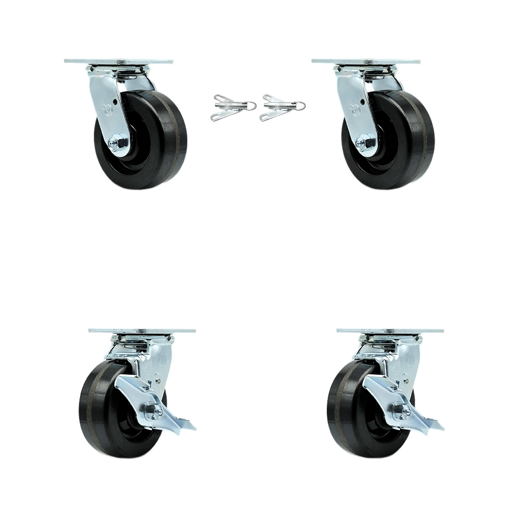 Phenolic Swivel Top Plate Casters Set of 4 Heavy Duty with 5 Inch Wheels-Includes 2 Swivel with Bolt on Swivel Locks and 2 Swivel with Brakes-4,000 lbs. Total Capacity - Service Caster Brand — photo 1
