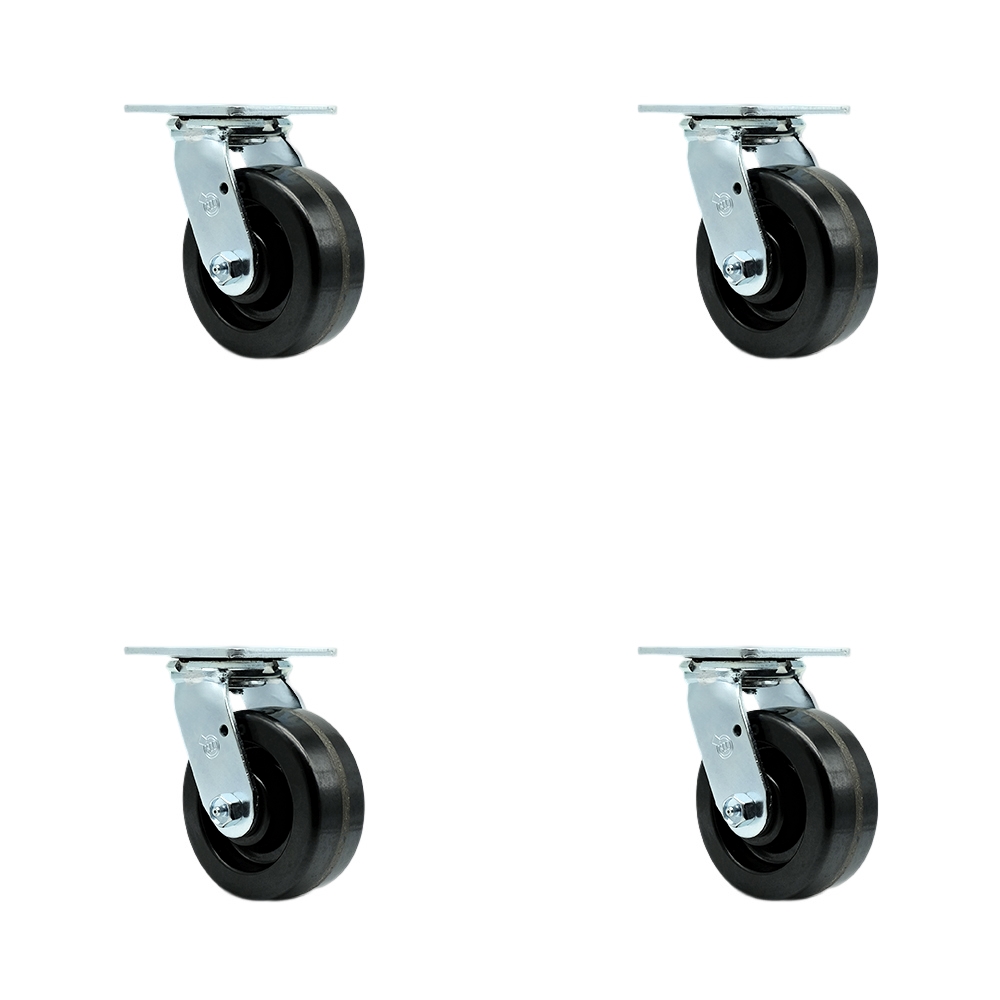 Phenolic Swivel Top Plate Casters Set of 4 Heavy Duty with 5 Inch Wheels - Includes 4 Swivel with Bolt on Swivel Locks – 4,000 lbs. Total Capacity - Service Caster Brand — photo 1