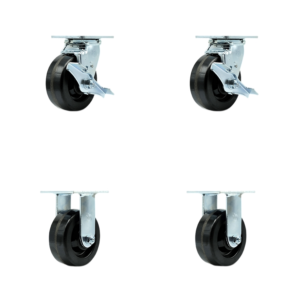 Tool Box Caster Wheel Set - 5 Inch Flat Free, Easy Rolling Phenolic Wheels - Industrial Grade - 2 Swivel with Top Lock Brakes - Service Caster Brand — photo 1