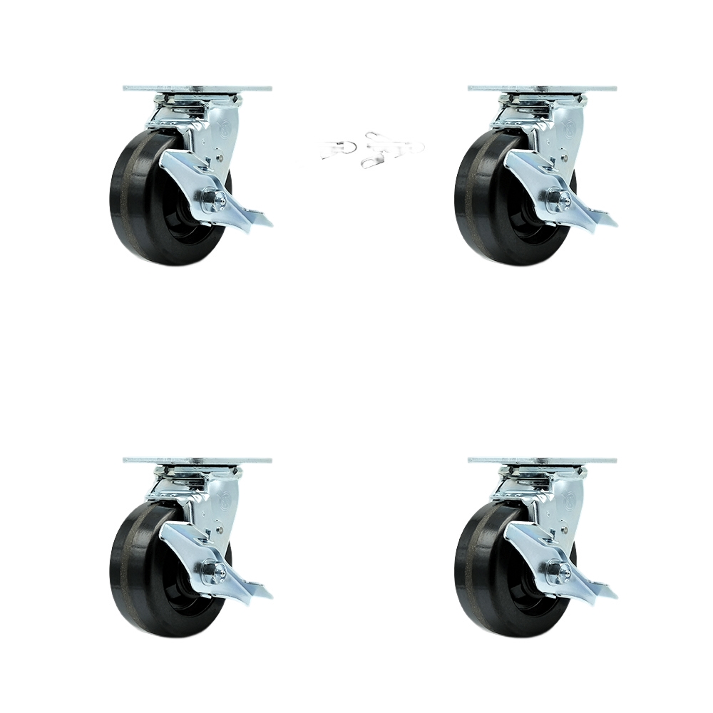 Heavy Duty Swivel Caster Set of 4 with 5 Inch Phenolic Wheels and Ball Bearings - Includes 2 Swivel with Brakes and Bolt on Swivel Locks and 2 Swivel with Brakes - Service Caster Brand — photo 1